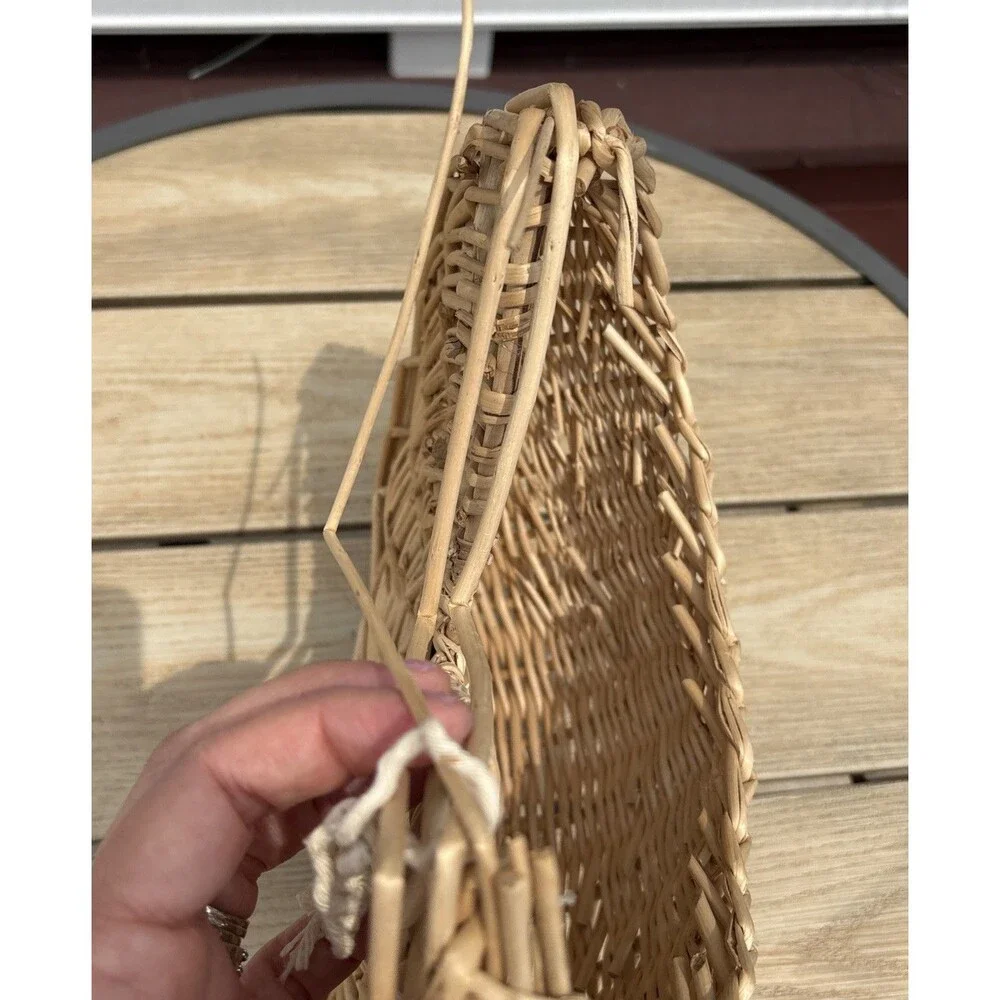 Wall Hanging Pocket Basket Woven Wicker Rustic French Country Farmhouse 10x14